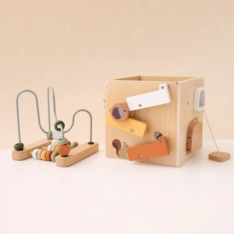 5-in-1 Wooden Activity Cube Game Center Bead Maze Leaf Shape Classifier Learning Montessori Toys 1-3 Early Childhood Education