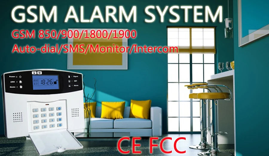 NEW Built-in antenna Door Gap Sensor PIR Motion Detector Wireless LCD GSM SIM card House security Alarm system Smoke Flash Siren