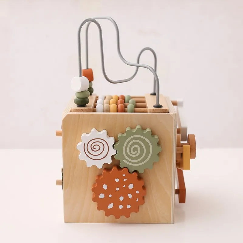 5-in-1 Wooden Activity Cube Game Center Bead Maze Leaf Shape Classifier Learning Montessori Toys 1-3 Early Childhood Education