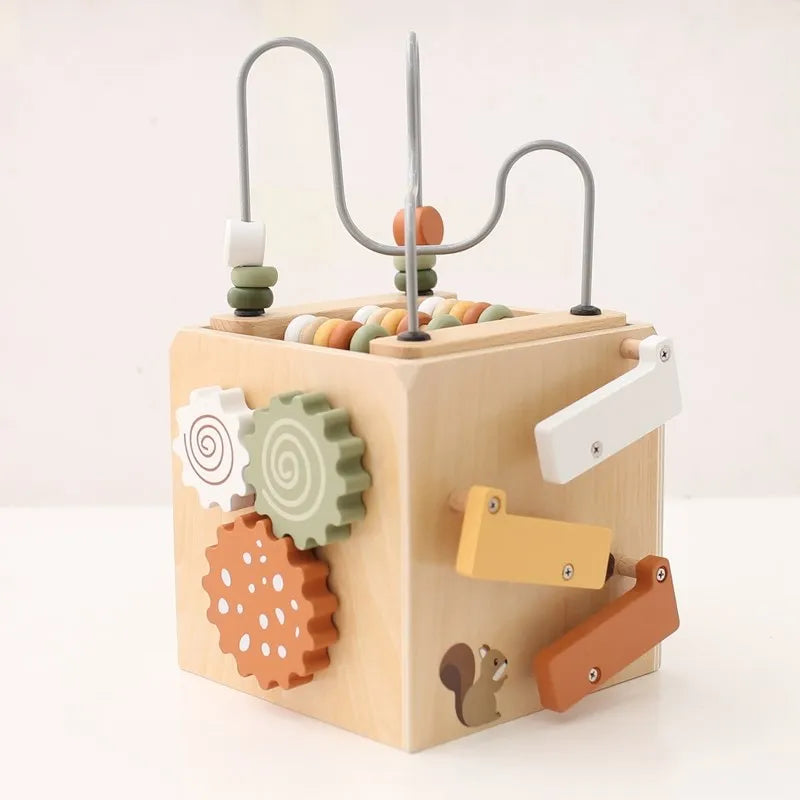 5-in-1 Wooden Activity Cube Game Center Bead Maze Leaf Shape Classifier Learning Montessori Toys 1-3 Early Childhood Education