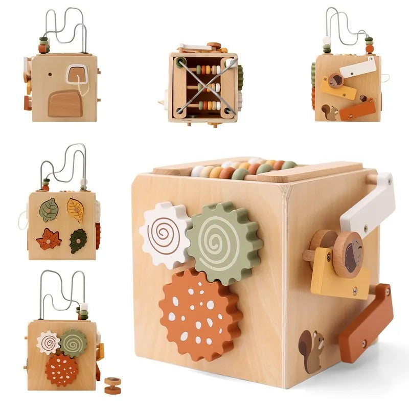 5-in-1 Wooden Activity Cube Game Center Bead Maze Leaf Shape Classifier Learning Montessori Toys 1-3 Early Childhood Education