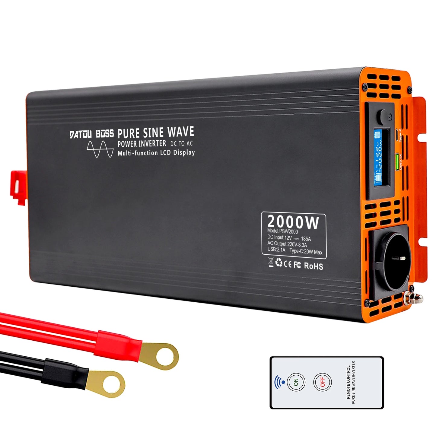 DATOUBOSS Pure Sine Wave Inverter 4000W DC 12V 24V 36V 48V 60V 72V to AC 220V 240V Continuous Power 2000W With LCD Inverter