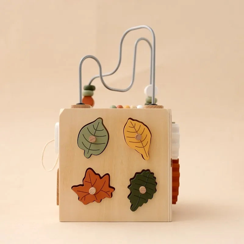 5-in-1 Wooden Activity Cube Game Center Bead Maze Leaf Shape Classifier Learning Montessori Toys 1-3 Early Childhood Education