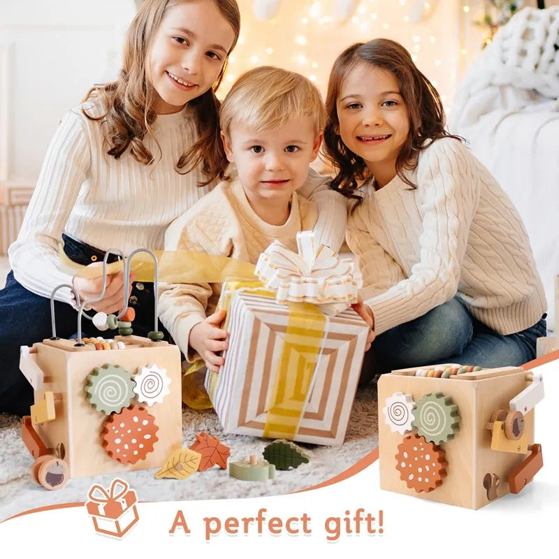 5-in-1 Wooden Activity Cube Game Center Bead Maze Leaf Shape Classifier Learning Montessori Toys 1-3 Early Childhood Education