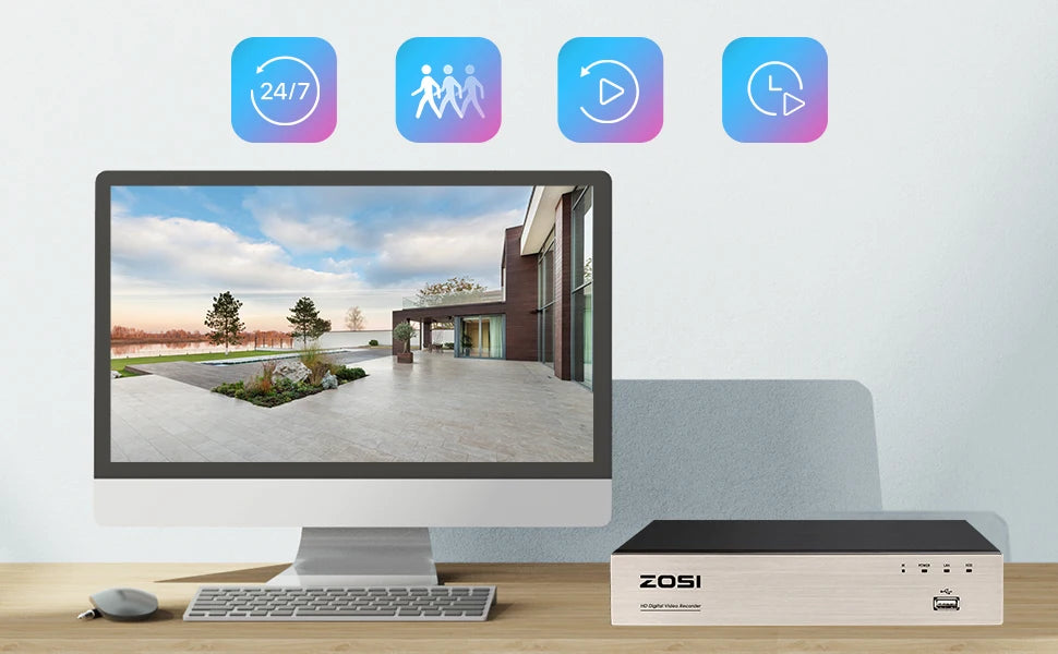 ZOSI Home Security System H.265+ 8CH DVR 4/8pcs 2.0MP 1080p Night Vision Outdoor Surveillance Waterproof Camera Kits