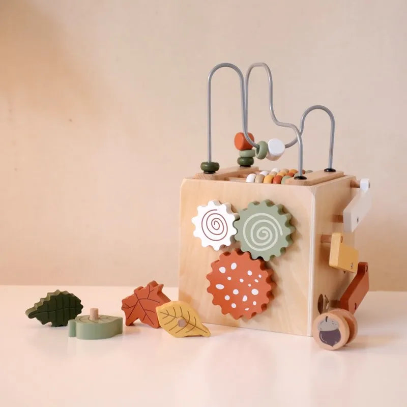5-in-1 Wooden Activity Cube Game Center Bead Maze Leaf Shape Classifier Learning Montessori Toys 1-3 Early Childhood Education