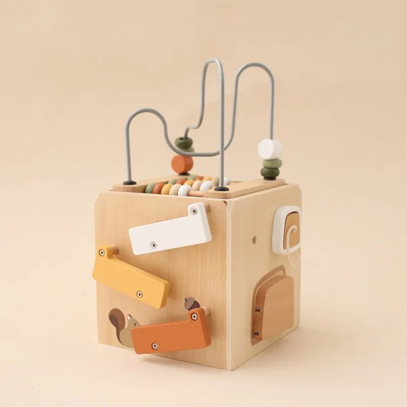 5-in-1 Wooden Activity Cube Game Center Bead Maze Leaf Shape Classifier Learning Montessori Toys 1-3 Early Childhood Education