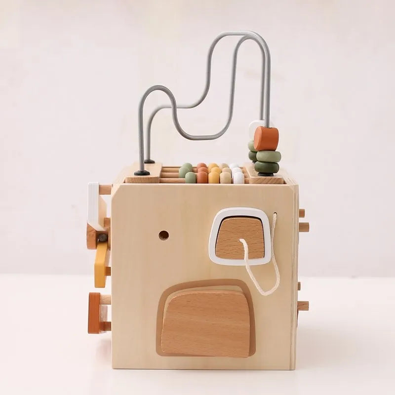 5-in-1 Wooden Activity Cube Game Center Bead Maze Leaf Shape Classifier Learning Montessori Toys 1-3 Early Childhood Education