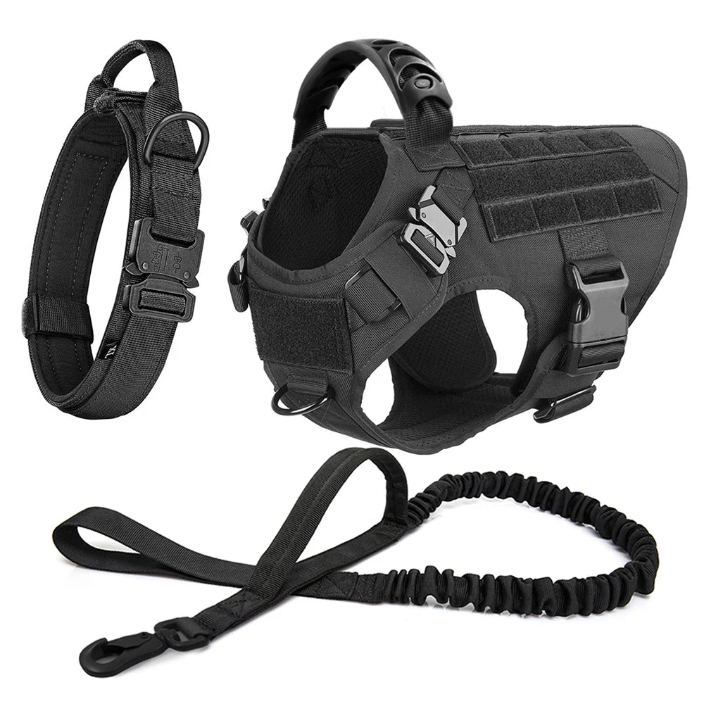 Large Dog Collar Military Dog Harness Leash Molle Pouches Pet Training Vest Tactical Harnesses Dogs Accessories
