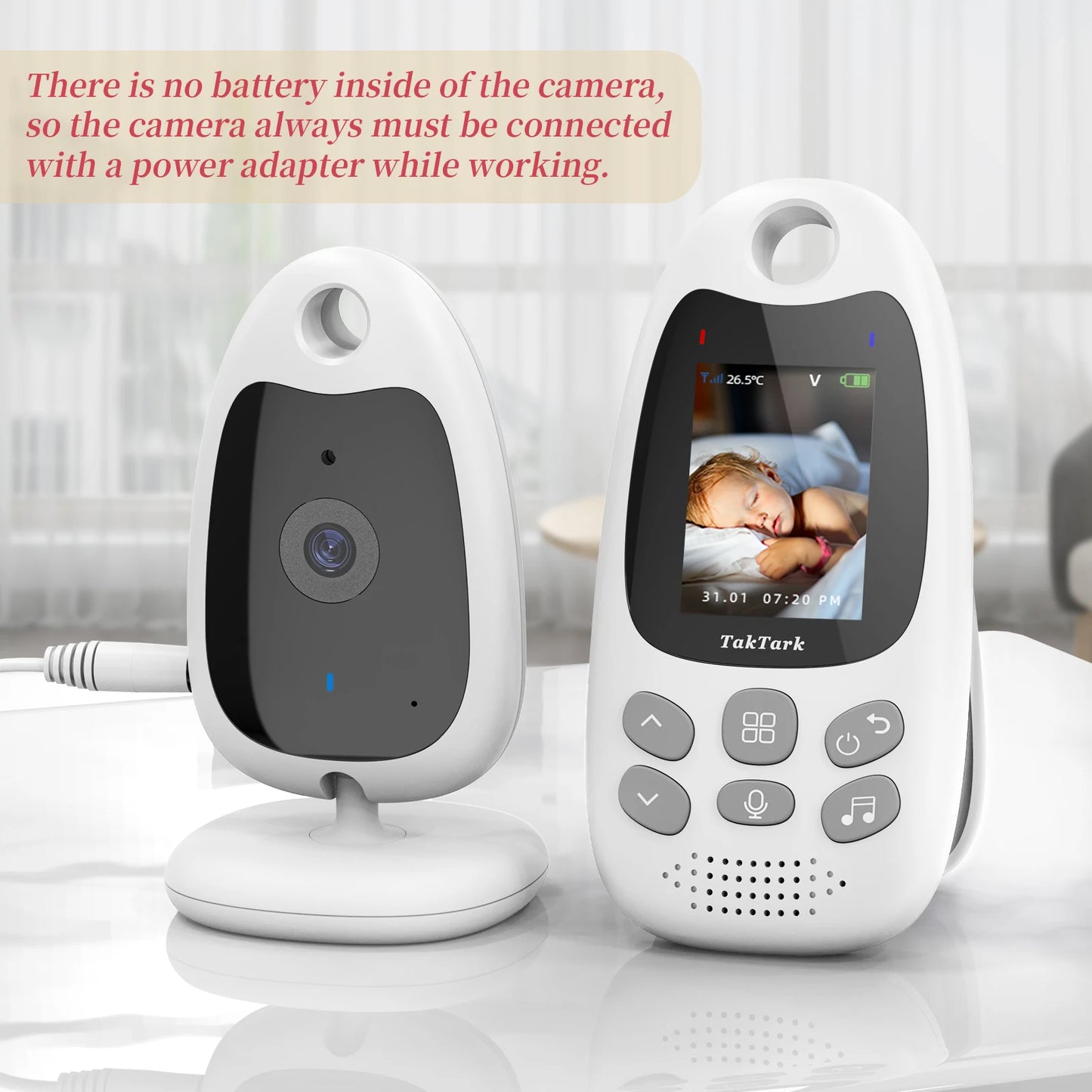 Wireless Video Baby Monitor 2.0 inch Color Security Camera 2 Way Talk NightVision IR LED Temperature Monitoring with 8 Lullaby