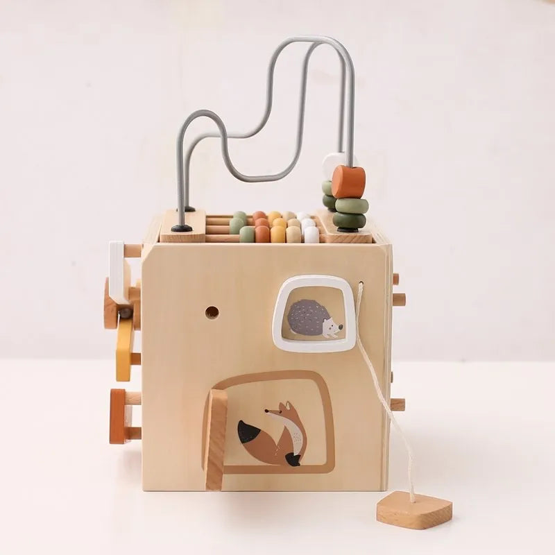 5-in-1 Wooden Activity Cube Game Center Bead Maze Leaf Shape Classifier Learning Montessori Toys 1-3 Early Childhood Education