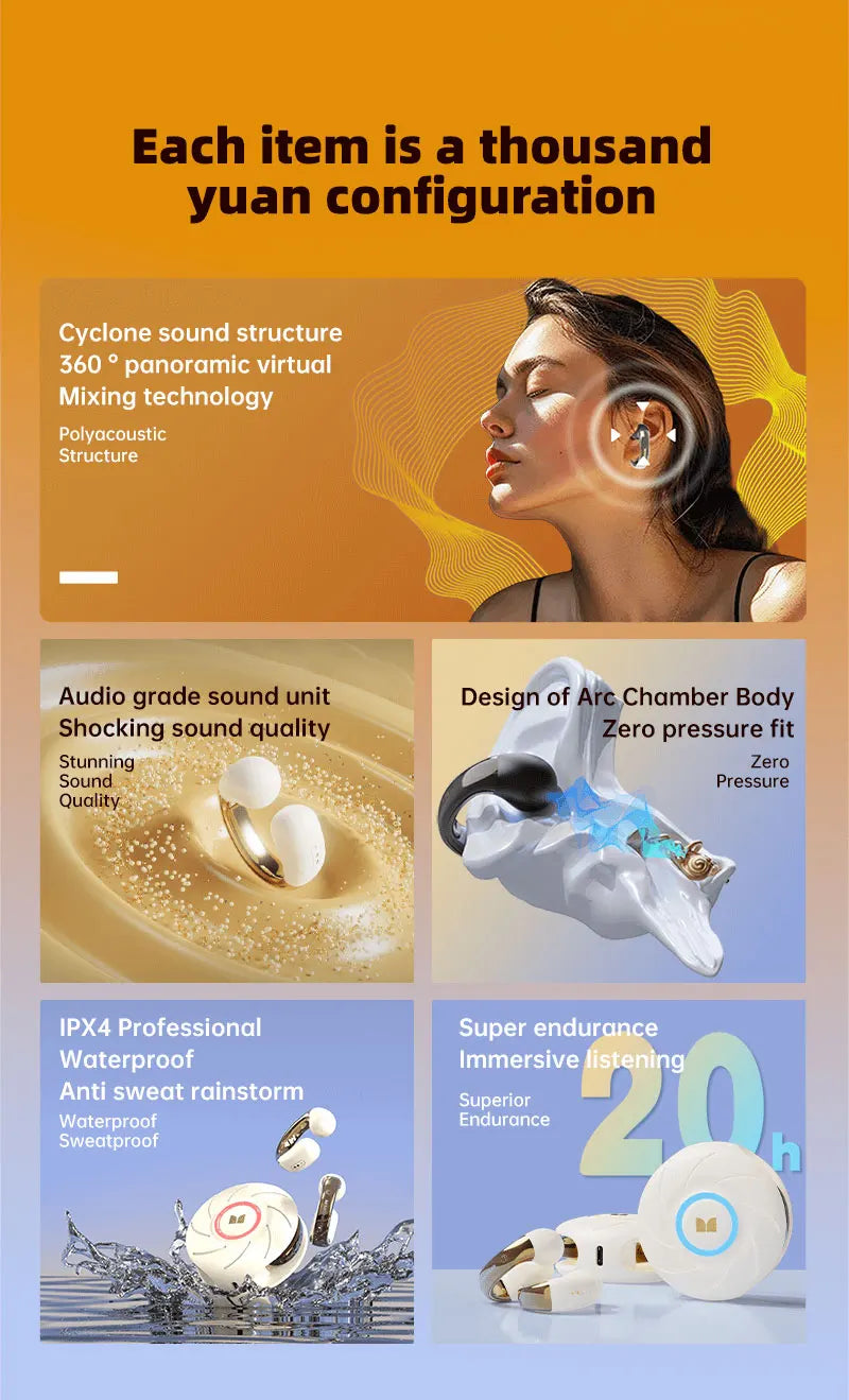 Monster MQT46 TWS Bluetooth Earclip Stereo Sports Music Headphones With High Fidelity Sound Quality And High Definition Call Wit