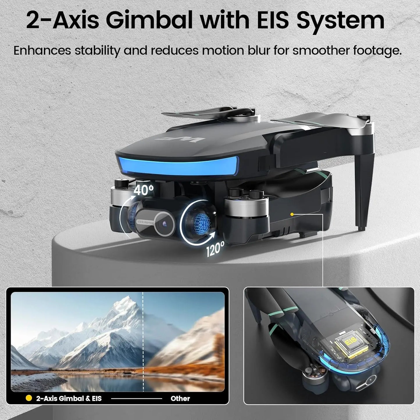 WeFone WF40 4K 2-Axis Gimbal GPS Drone, 5G, Auto Return, Brushless, 44min Flight, 2 Bats,C0.