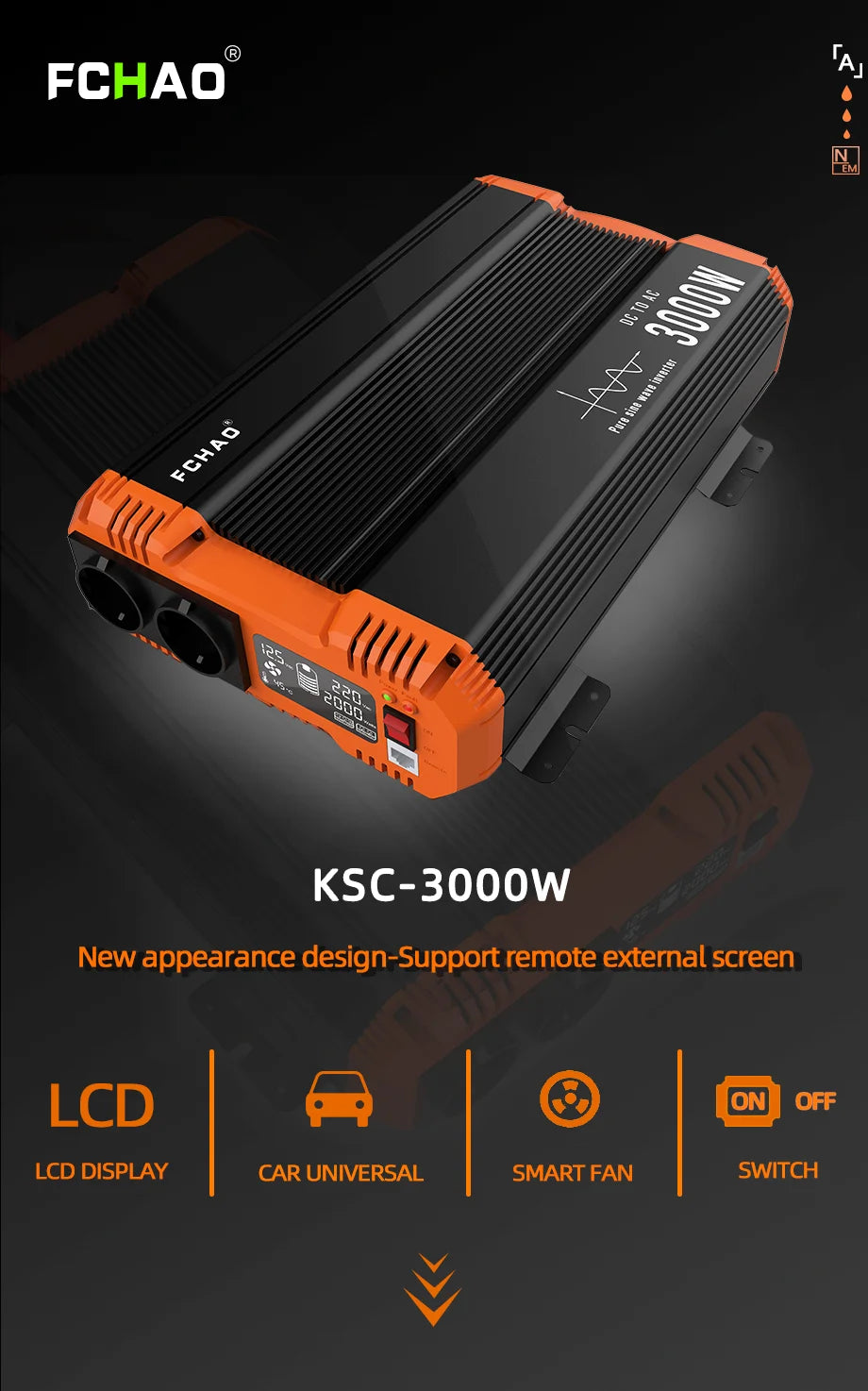 FCHAO Pure Sine Wave Inverter 12V 24V 48V To 220V 230V LCD Display Auto Accessories Power Converter For Home Camping And RV