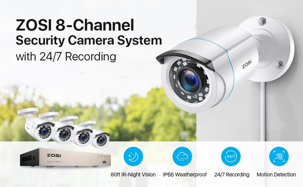 ZOSI Home Security System H.265+ 8CH DVR 4/8pcs 2.0MP 1080p Night Vision Outdoor Surveillance Waterproof Camera Kits