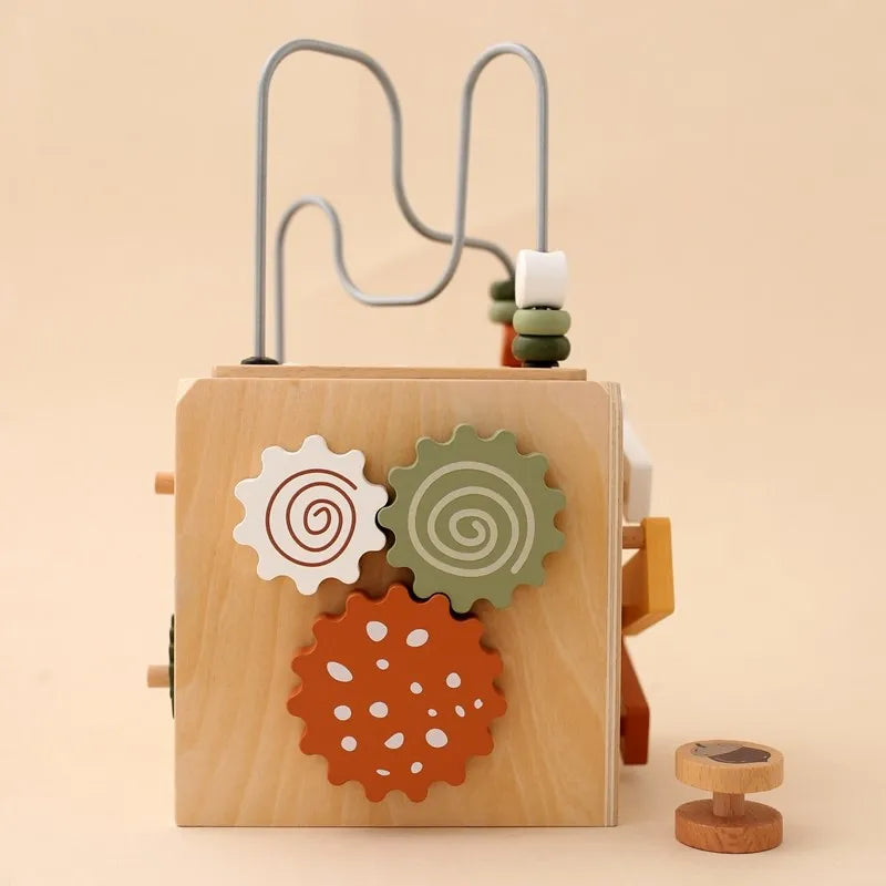 5-in-1 Wooden Activity Cube Game Center Bead Maze Leaf Shape Classifier Learning Montessori Toys 1-3 Early Childhood Education