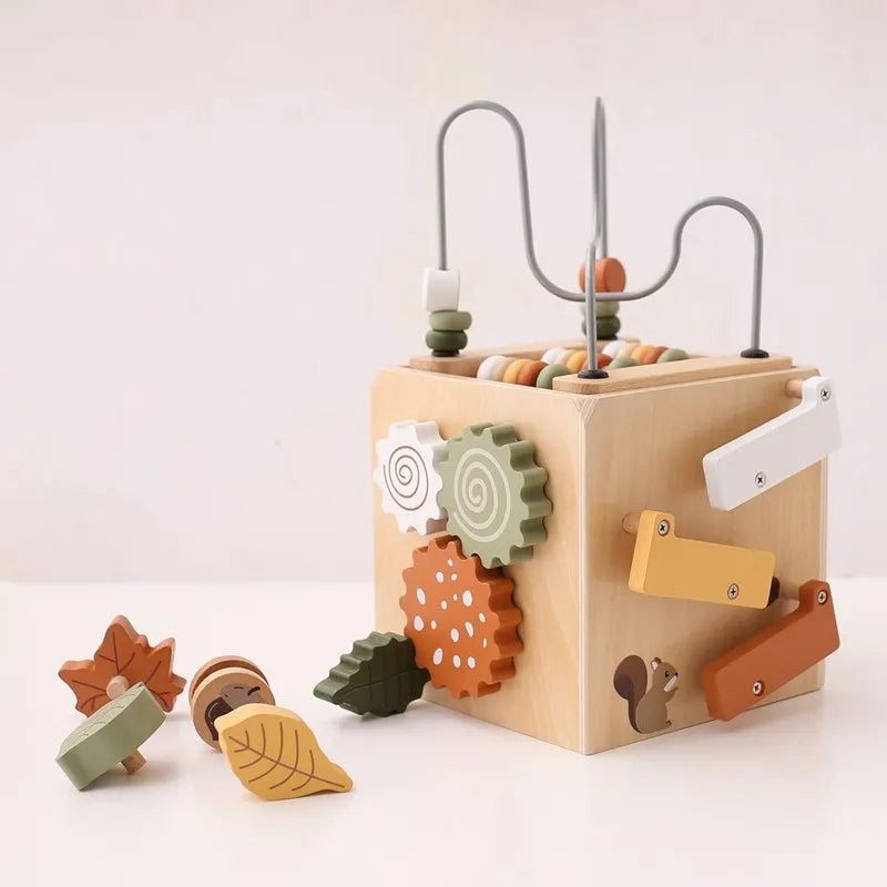 5-in-1 Wooden Activity Cube Game Center Bead Maze Leaf Shape Classifier Learning Montessori Toys 1-3 Early Childhood Education