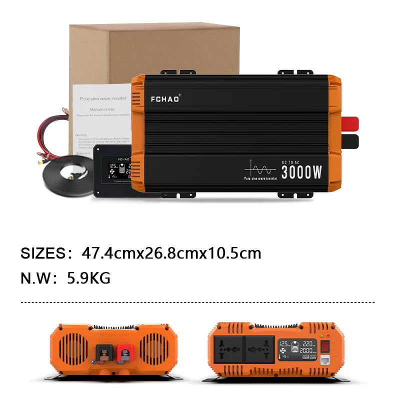 FCHAO Pure Sine Wave Inverter 12V 24V 48V To 220V 230V LCD Display Auto Accessories Power Converter For Home Camping And RV