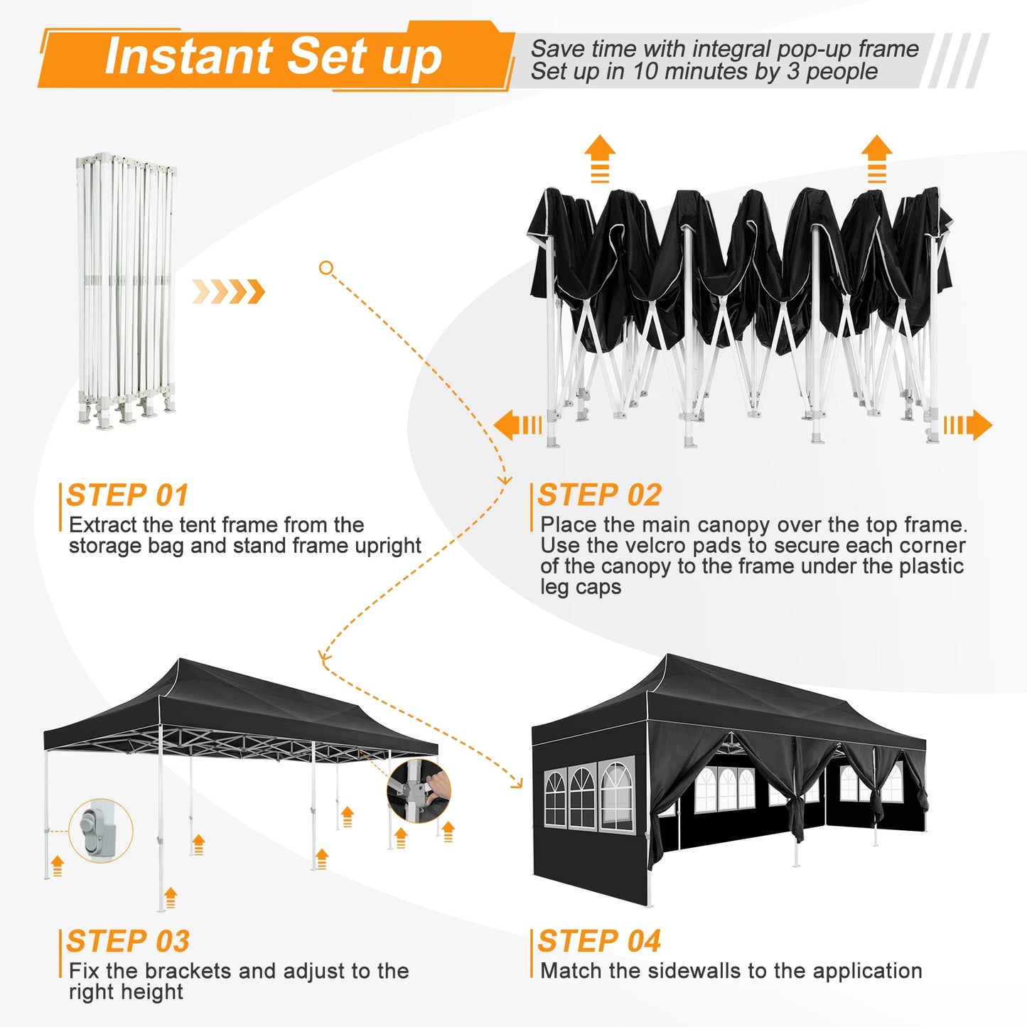 Tents for Parties 10x30 Heavy Duty Pop Up Canopy Tent with 8 Sidewalls, Commercial Party Tent Event Wedding Instant Canopy