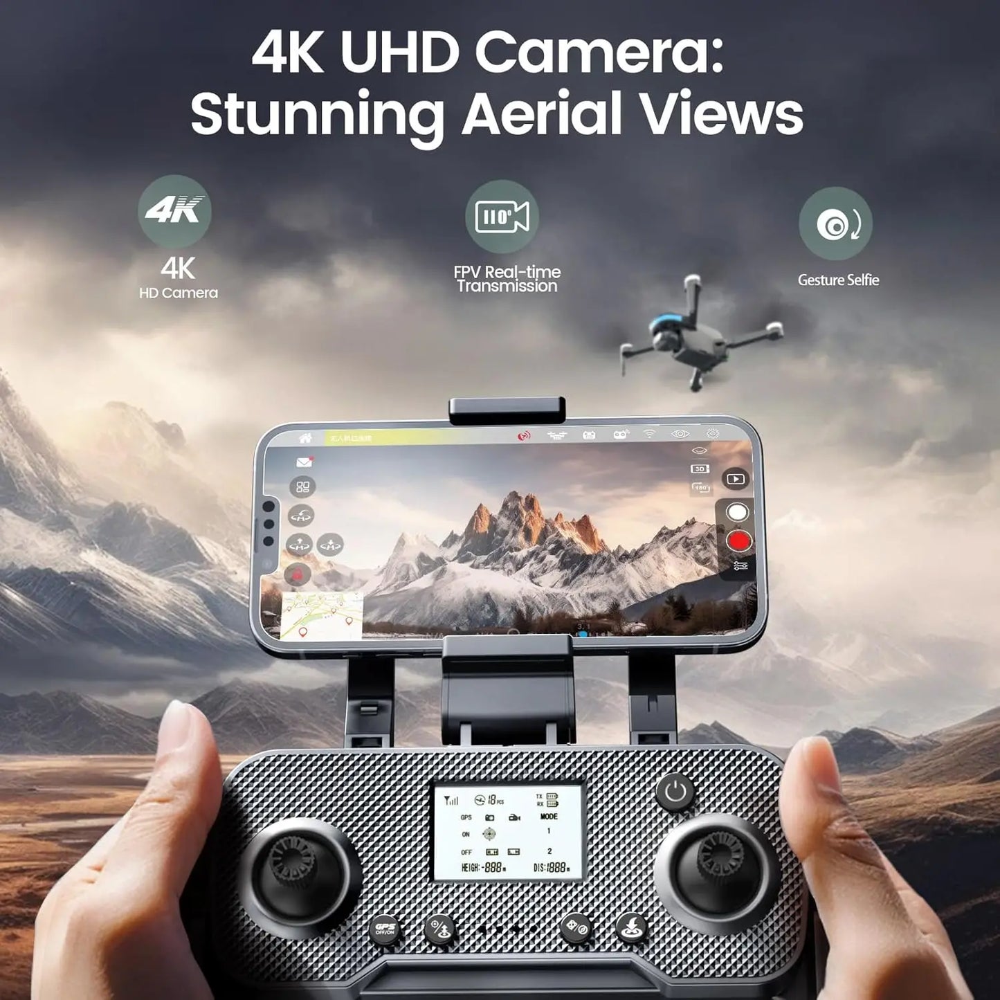 WeFone WF40 4K 2-Axis Gimbal GPS Drone, 5G, Auto Return, Brushless, 44min Flight, 2 Bats,C0.