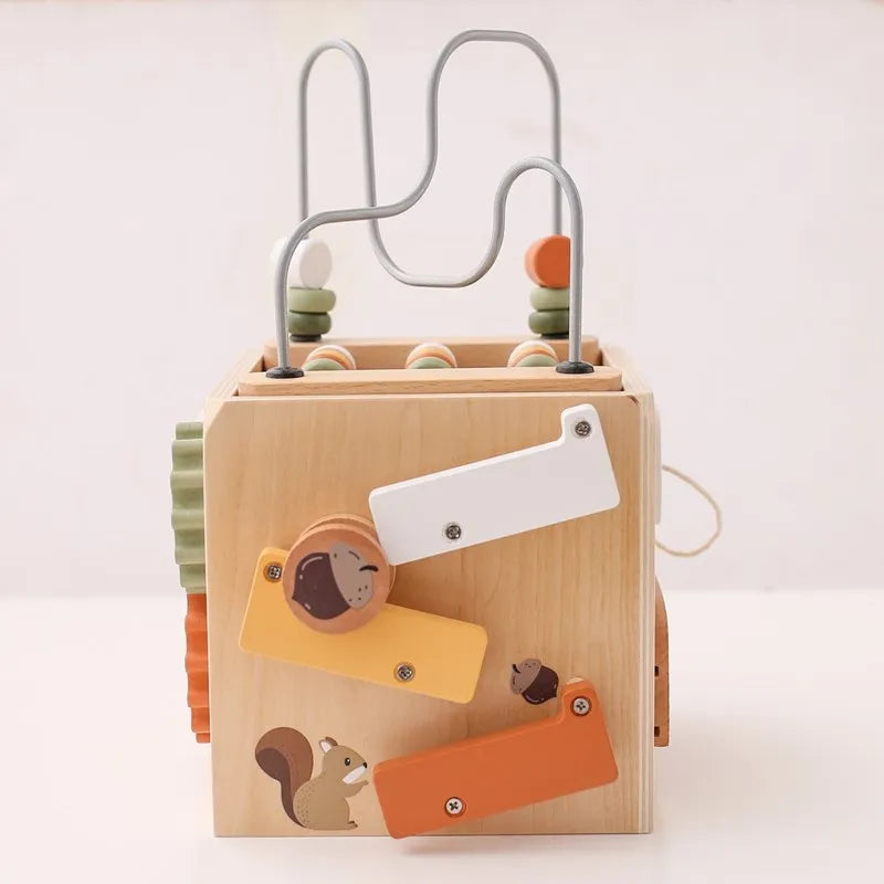 5-in-1 Wooden Activity Cube Game Center Bead Maze Leaf Shape Classifier Learning Montessori Toys 1-3 Early Childhood Education