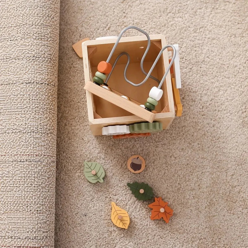 5-in-1 Wooden Activity Cube Game Center Bead Maze Leaf Shape Classifier Learning Montessori Toys 1-3 Early Childhood Education