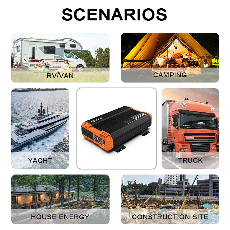 FCHAO Pure Sine Wave Inverter 12V 24V 48V To 220V 230V LCD Display Auto Accessories Power Converter For Home Camping And RV