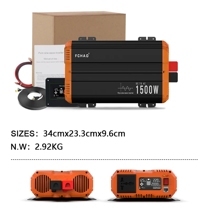 FCHAO Pure Sine Wave Inverter 12V 24V 48V To 220V 230V LCD Display Auto Accessories Power Converter For Home Camping And RV