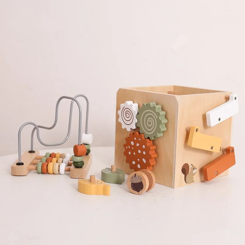 5-in-1 Wooden Activity Cube Game Center Bead Maze Leaf Shape Classifier Learning Montessori Toys 1-3 Early Childhood Education