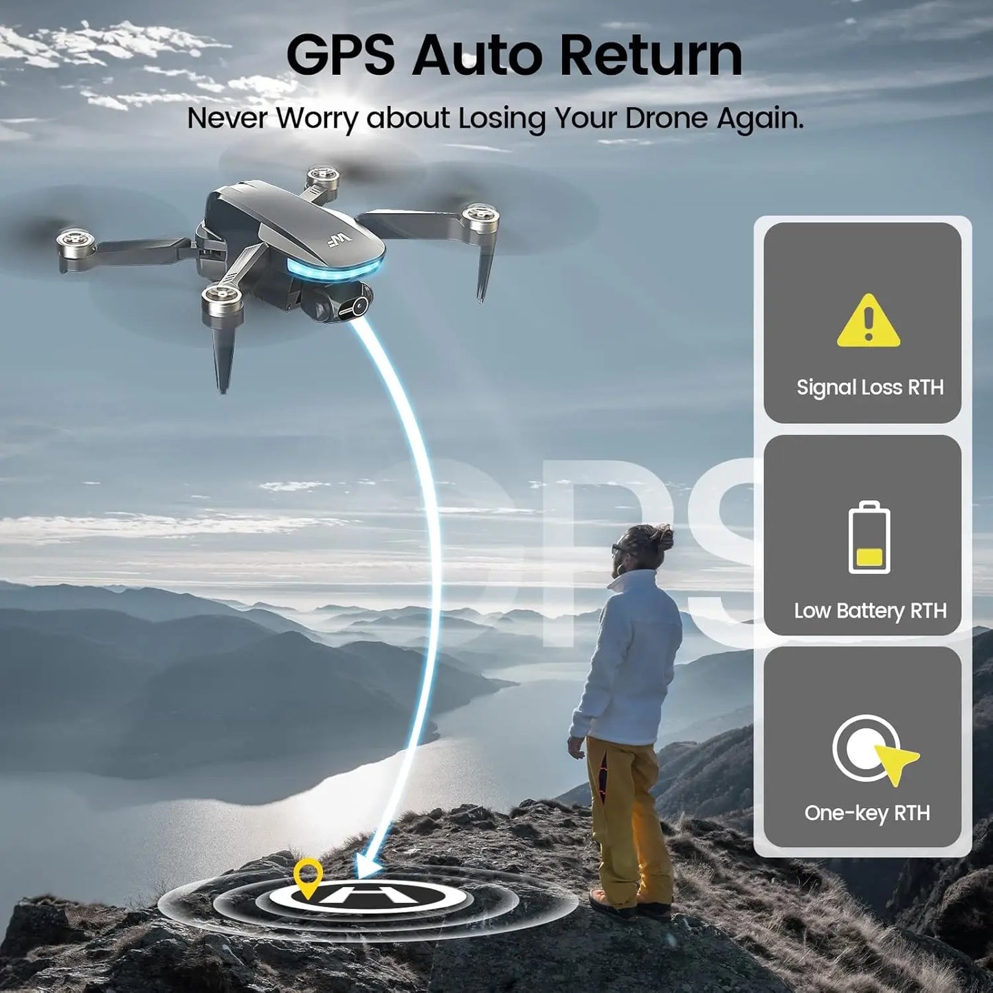 WeFone WF40 4K 2-Axis Gimbal GPS Drone, 5G, Auto Return, Brushless, 44min Flight, 2 Bats,C0.