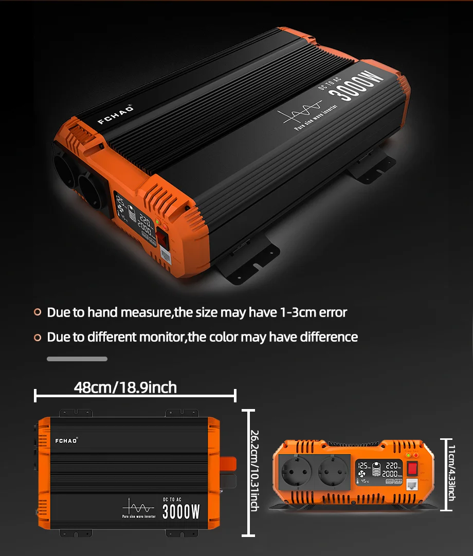 FCHAO Pure Sine Wave Inverter 12V 24V 48V To 220V 230V LCD Display Auto Accessories Power Converter For Home Camping And RV