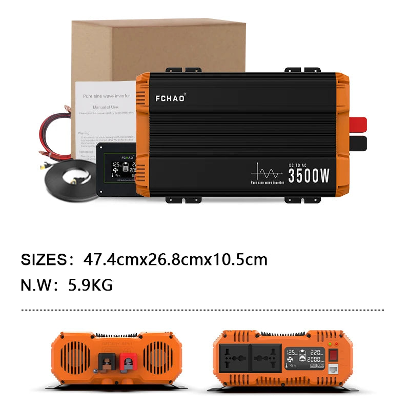 FCHAO Pure Sine Wave Inverter 12V 24V 48V To 220V 230V LCD Display Auto Accessories Power Converter For Home Camping And RV