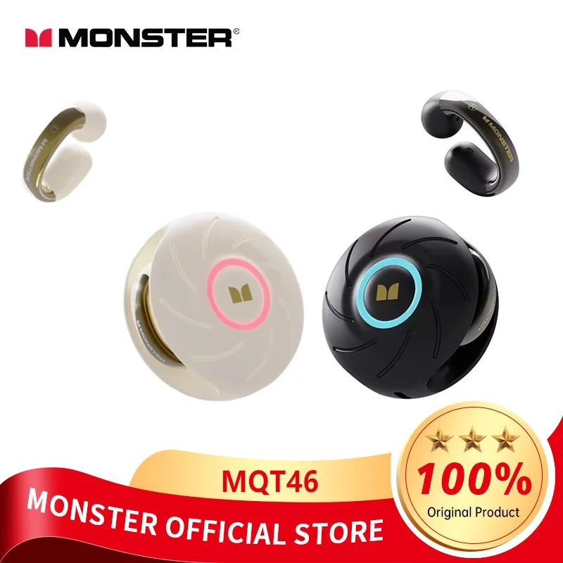 Monster MQT46 TWS Bluetooth Earclip Stereo Sports Music Headphones With High Fidelity Sound Quality And High Definition Call Wit