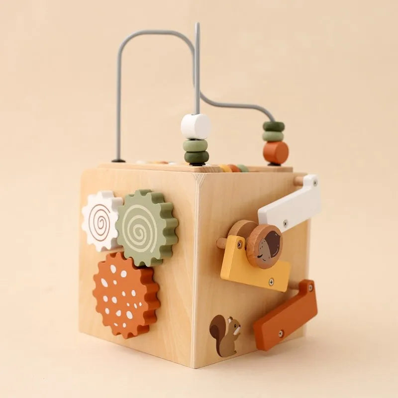 5-in-1 Wooden Activity Cube Game Center Bead Maze Leaf Shape Classifier Learning Montessori Toys 1-3 Early Childhood Education