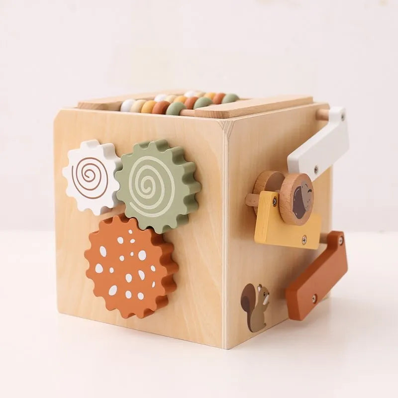 5-in-1 Wooden Activity Cube Game Center Bead Maze Leaf Shape Classifier Learning Montessori Toys 1-3 Early Childhood Education