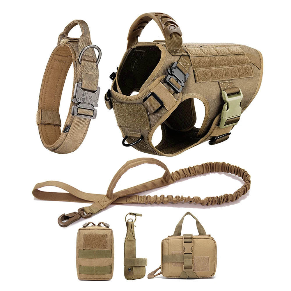 Large Dog Collar Military Dog Harness Leash Molle Pouches Pet Training Vest Tactical Harnesses Dogs Accessories