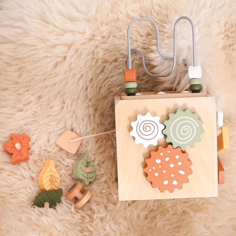 5-in-1 Wooden Activity Cube Game Center Bead Maze Leaf Shape Classifier Learning Montessori Toys 1-3 Early Childhood Education