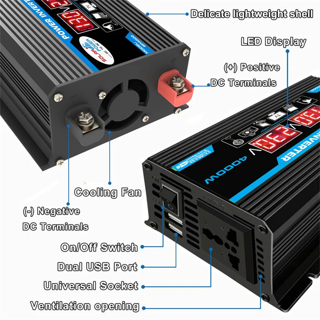 4000W Power Inverter 12V/220V Modified Sine Wave Smart Inverter DC 12V to AC 220V Transformer Power Supply Converter Car Inverte