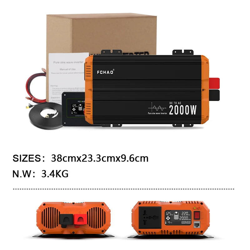 FCHAO Pure Sine Wave Inverter 12V 24V 48V To 220V 230V LCD Display Auto Accessories Power Converter For Home Camping And RV