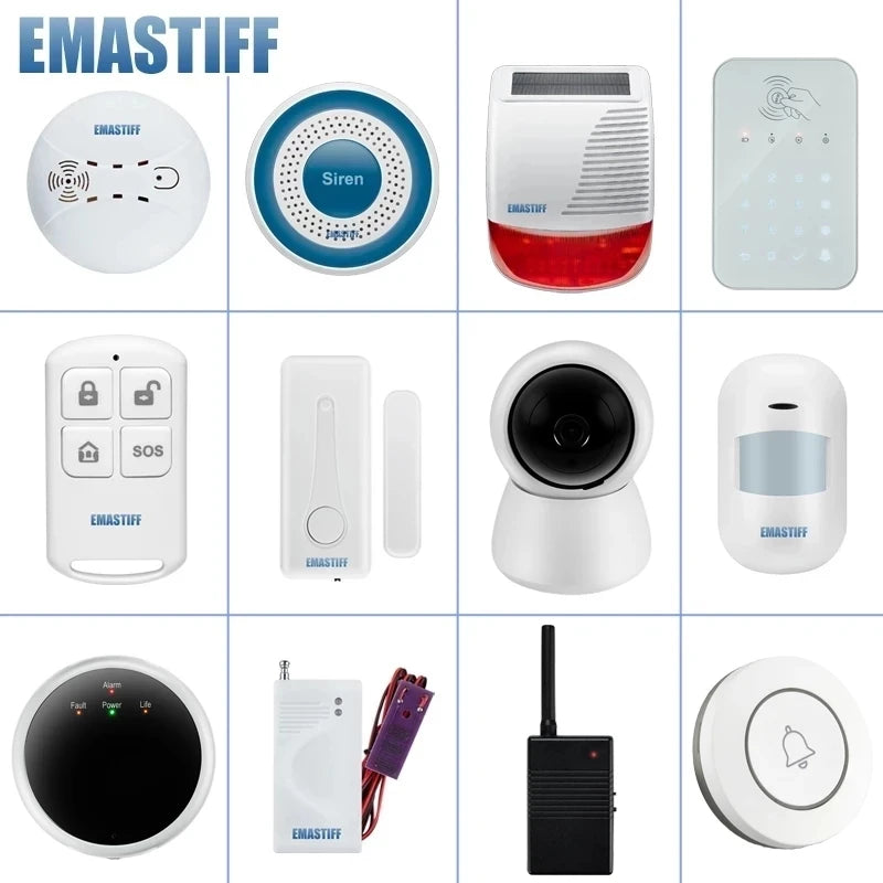 NEW Built-in antenna Door Gap Sensor PIR Motion Detector Wireless LCD GSM SIM card House security Alarm system Smoke Flash Siren