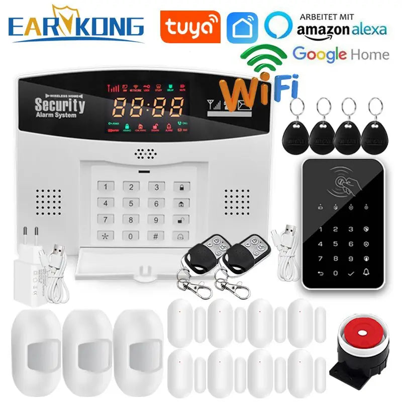 Tuya WiFi GSM Alarm System 433MHz Home Burglar Security Alarm Tuyasmart / Smart Life APP Compatible With Alexa Google