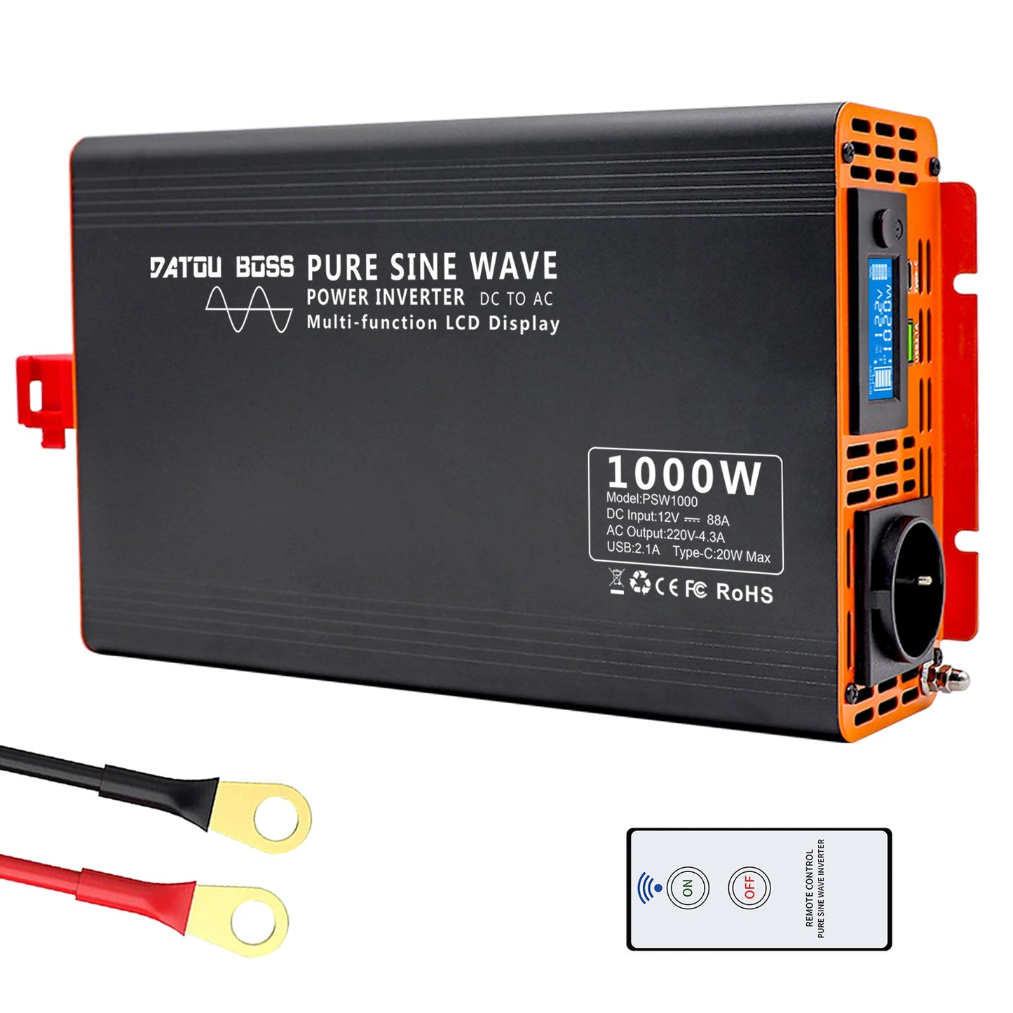 DATOUBOSS Pure Sine Wave Inverter 4000W DC 12V 24V 36V 48V 60V 72V to AC 220V 240V Continuous Power 2000W With LCD Inverter