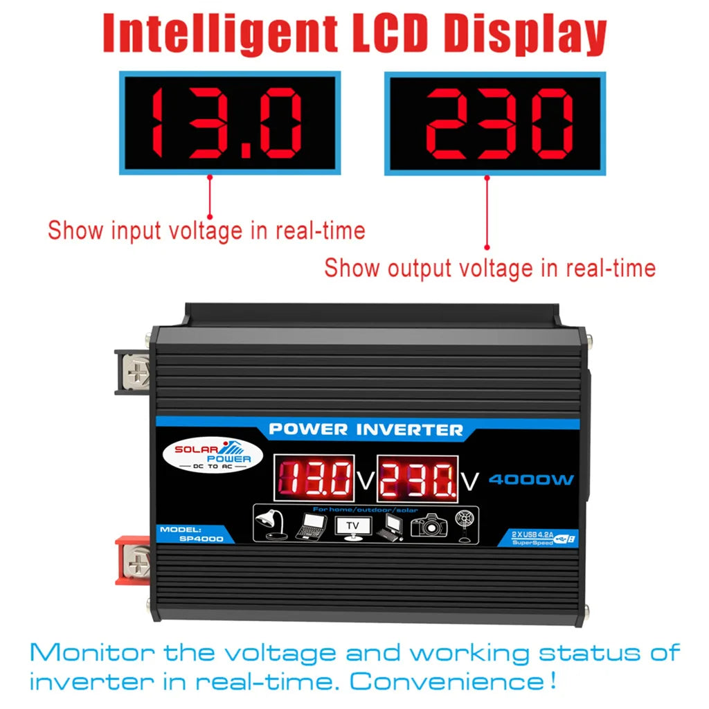 4000W Power Inverter 12V/220V Modified Sine Wave Smart Inverter DC 12V to AC 220V Transformer Power Supply Converter Car Inverte