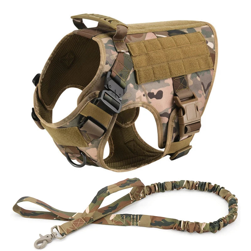 Large Dog Collar Military Dog Harness Leash Molle Pouches Pet Training Vest Tactical Harnesses Dogs Accessories