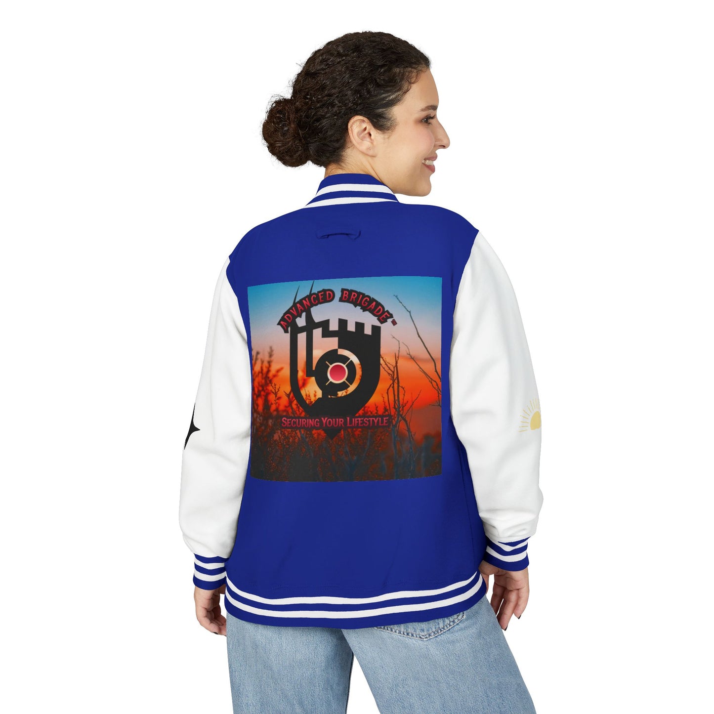 Letterman Jacket — Retro Sunset Shield Logo Varsity Jacket