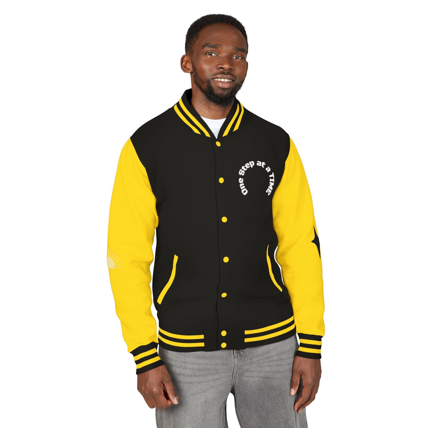 Letterman Jacket — Retro Sunset Shield Logo Varsity Jacket