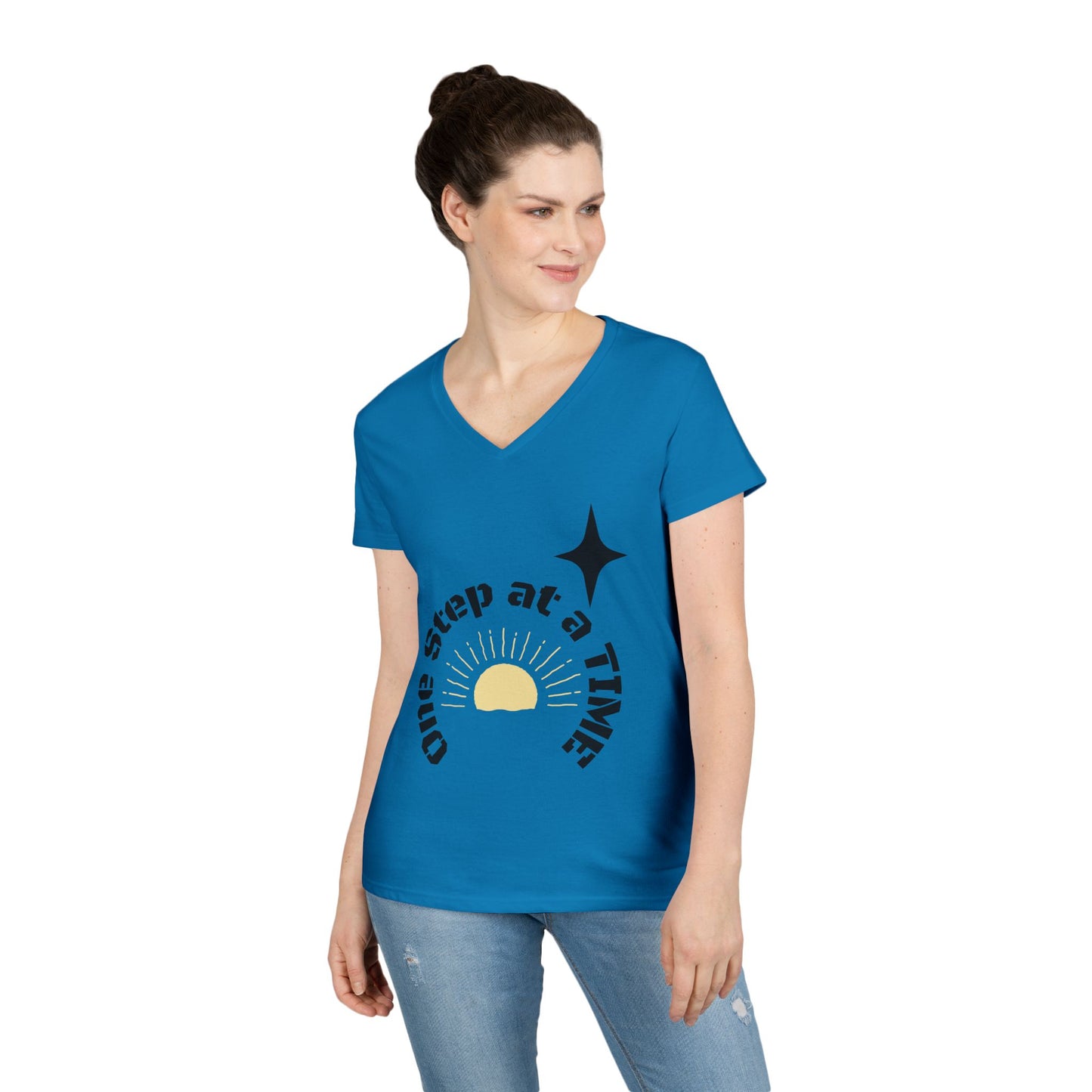 One Step at a Time V-Neck Tee — Inspirational Women’s Graphic T-Shirt