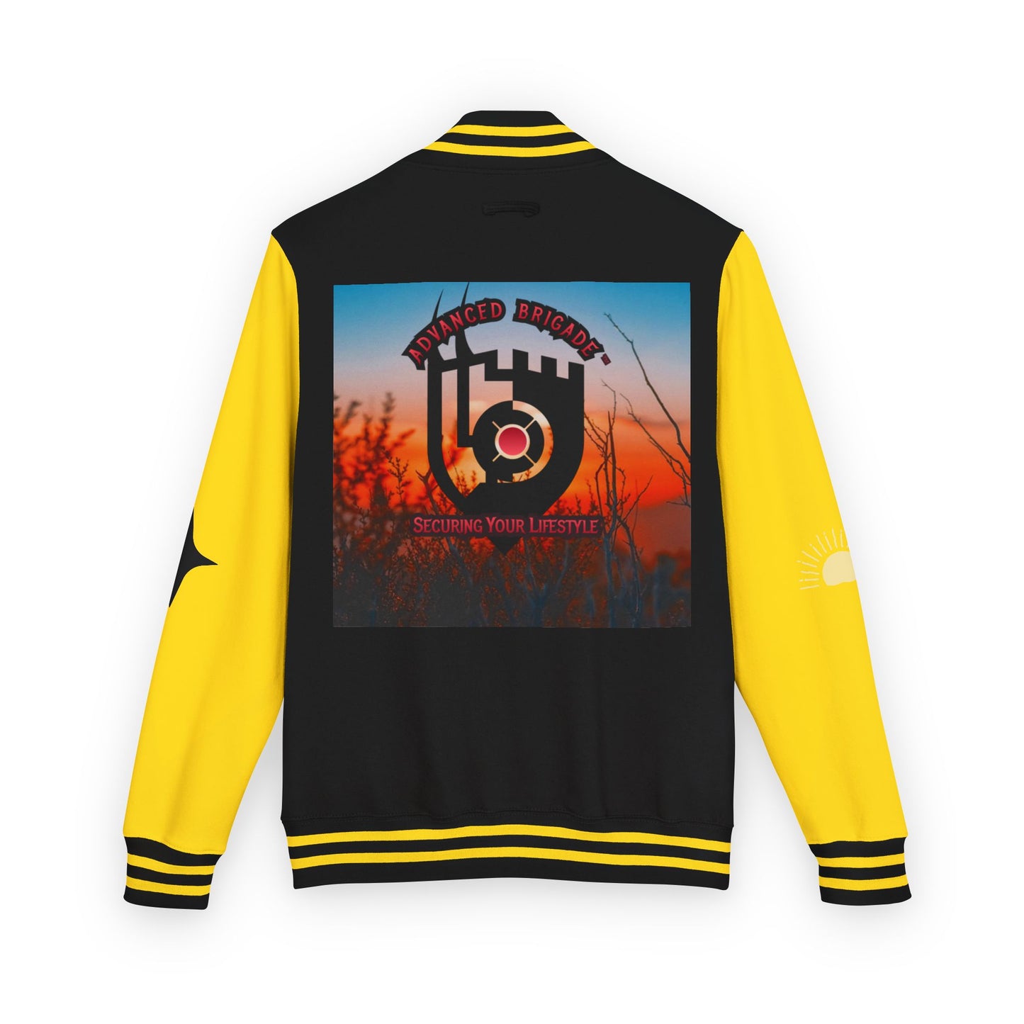 Letterman Jacket — Retro Sunset Shield Logo Varsity Jacket