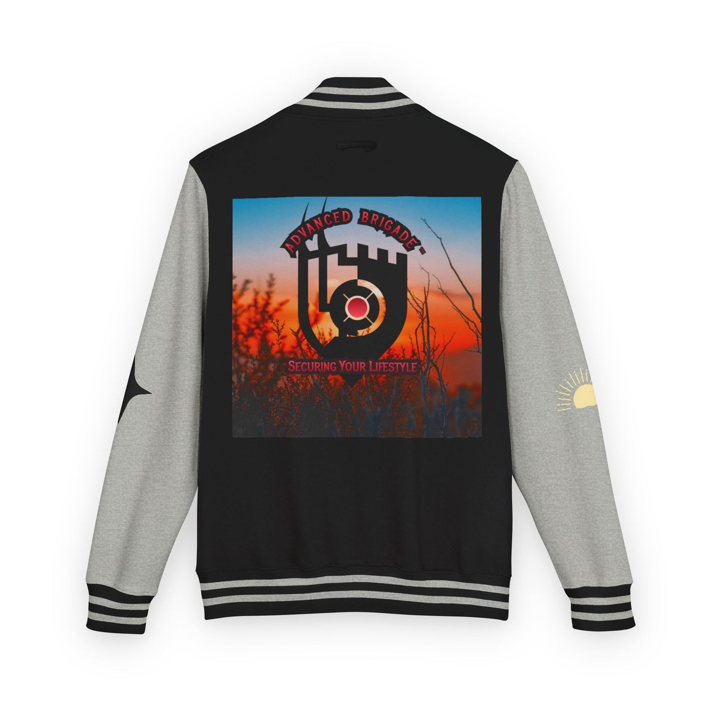 Letterman Jacket — Retro Sunset Shield Logo Varsity Jacket