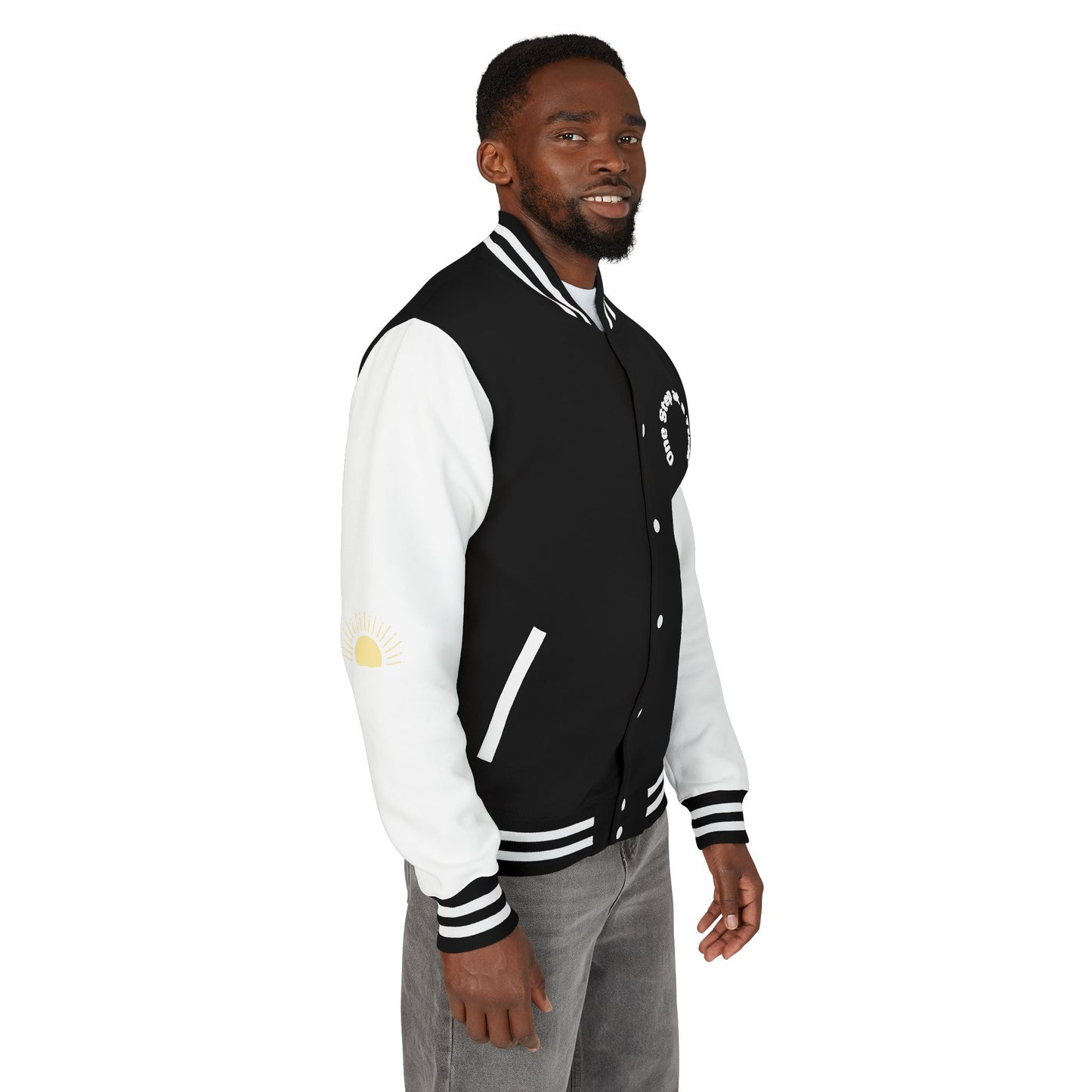 Letterman Jacket — Retro Sunset Shield Logo Varsity Jacket